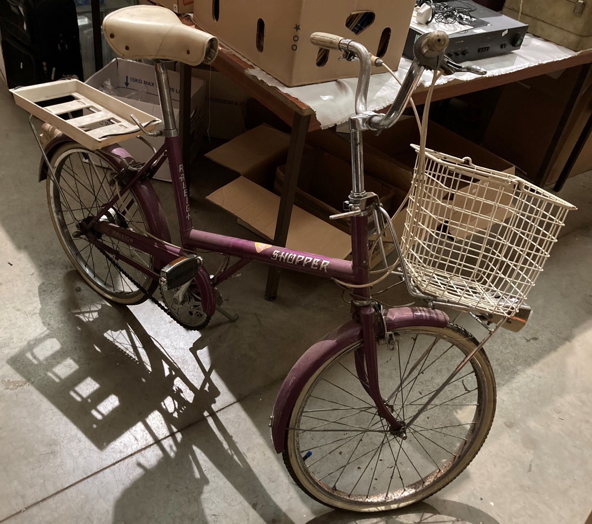 A Releigh Shopper bicycle in purple (saleroom location: S1QA06)
