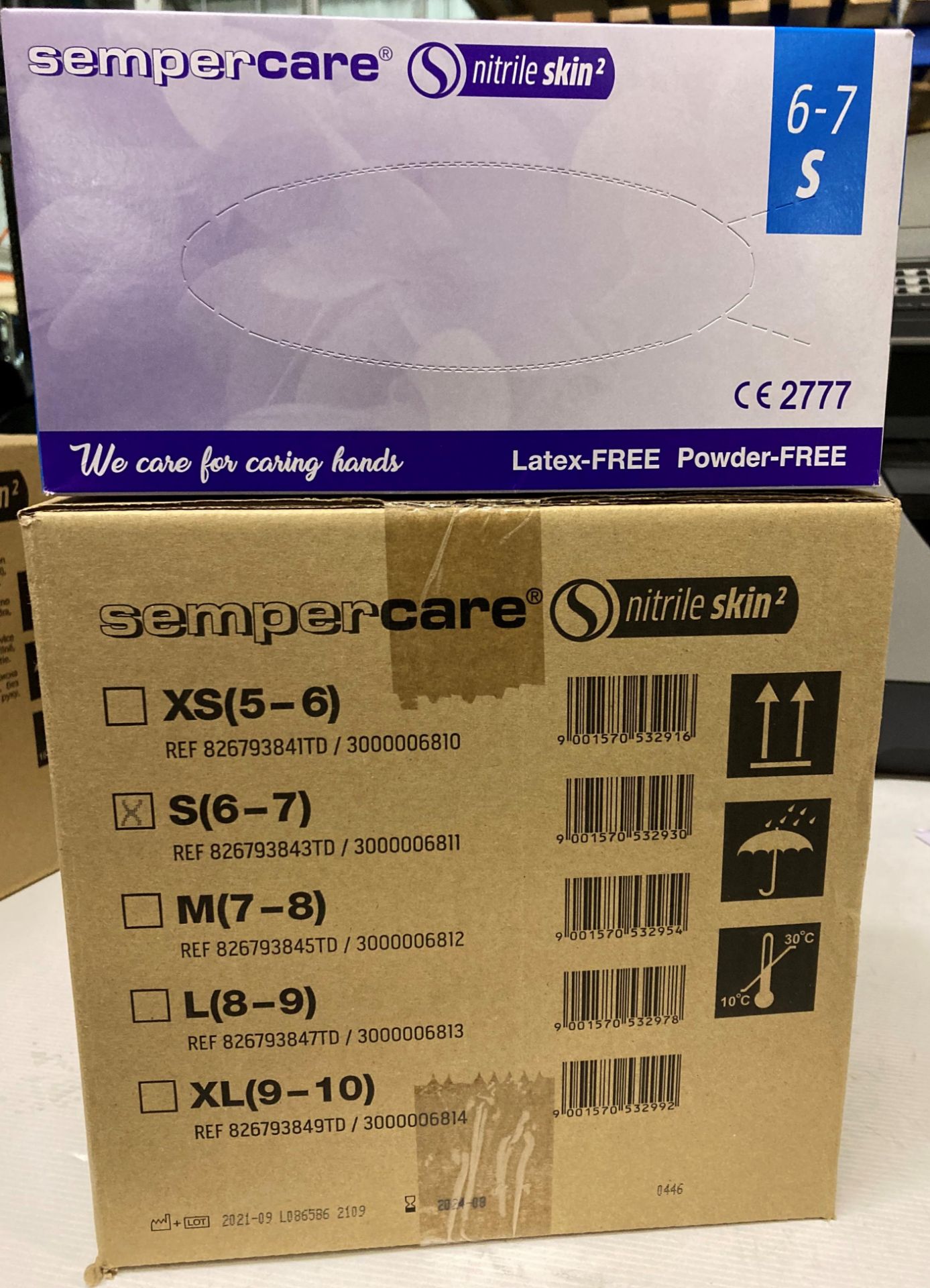 10 x boxes of Sempercare nitrile skin 2 exam gloves size small (200 gloves per box - 1 x outer box)