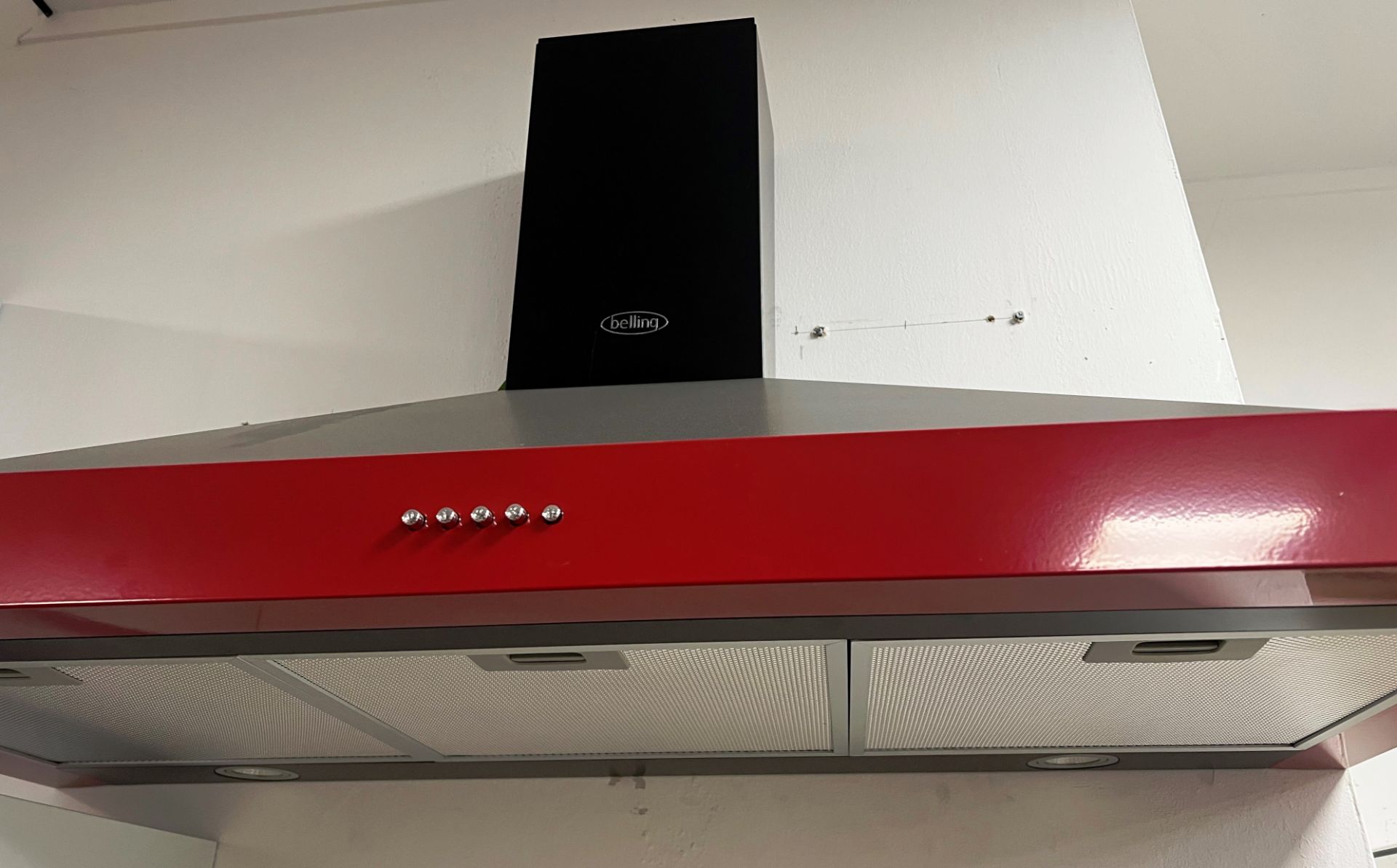 Belling 1100mm wide extractor in black and red