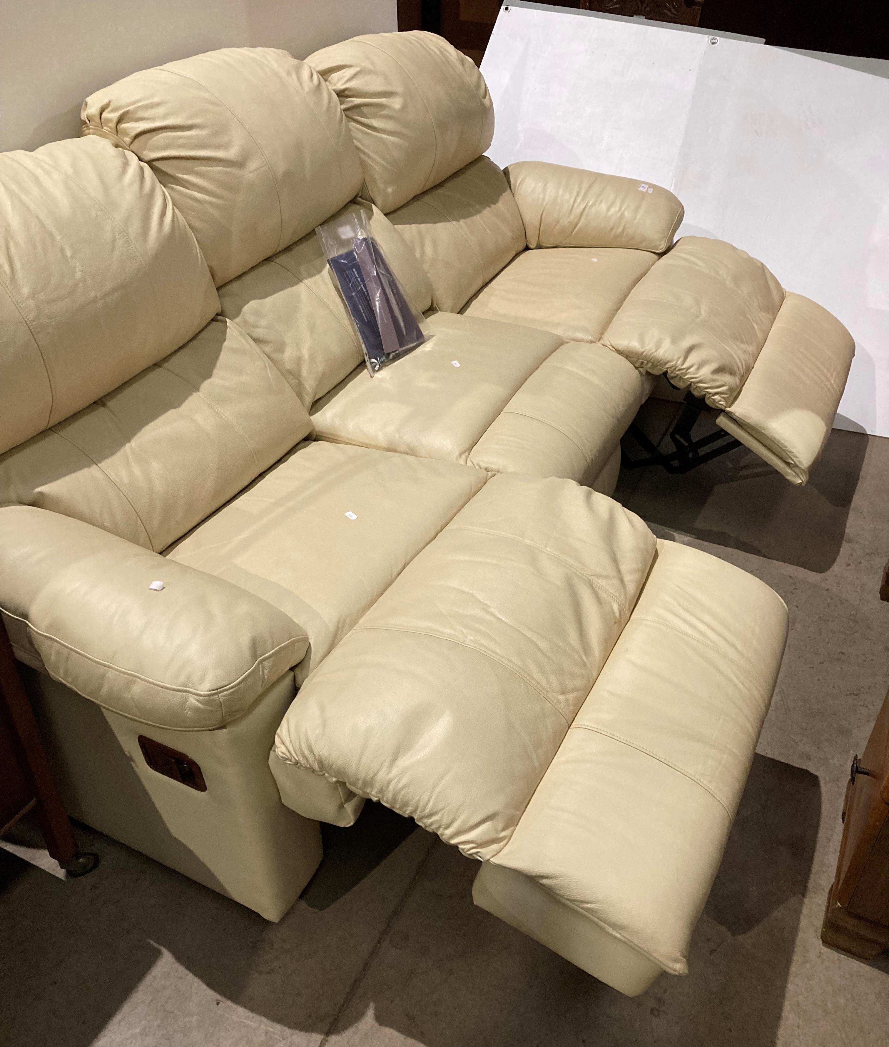 Platinum Linton three seater standard dual rose and recline sofa in Arizona Sand from HSL, - Image 2 of 2