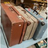 Three assorted brown and blue fibre suitcases (saleroom location: S3 T6)