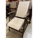 Four brown metal framed folding garden armchairs with beige seats (saleroom location: MSDT)