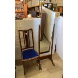 Mahogany cheval mirror and a mahogany dining chair with inlay and tapered legs (Saleroom location: