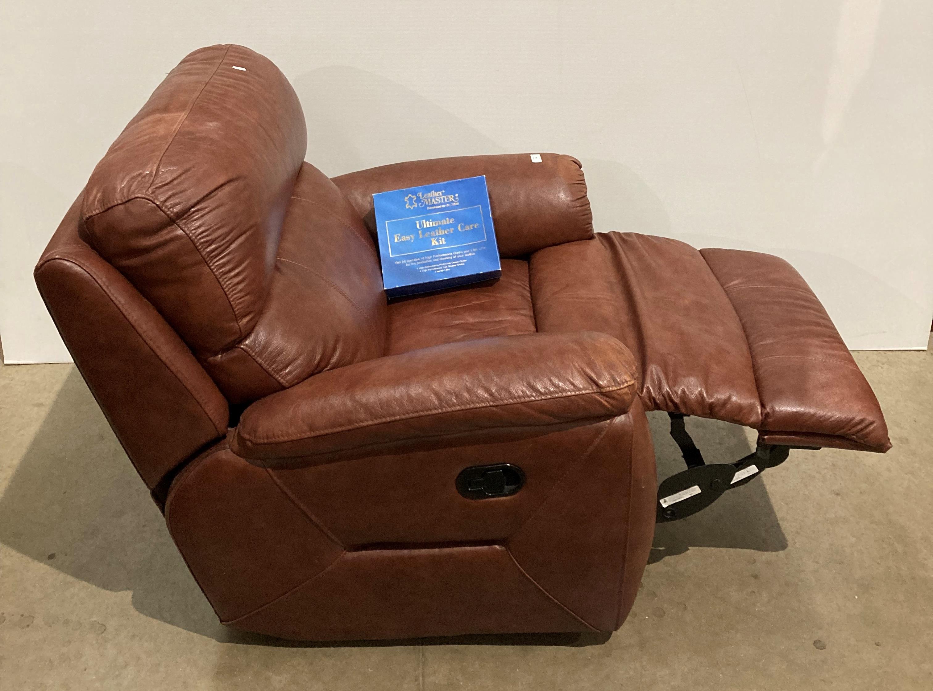 Brown leather manual reclining armchair (Saleroom location: Kit) - Image 2 of 2