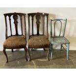 Light blue bentwood chair and a pair of oak dining chairs (3) (Saleroom location: MW)