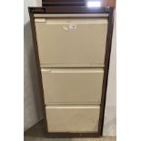 Brown and beige metal three drawer filing cabinet (Saleroom location: MW)