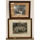 Two framed photographs 'College Dinner', 25cm x 30cm, and 'Cambridge University Association XI',