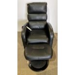 Maxi Comfort Opal rise and recliner armchair with matching foot stool, both in black leather effect,