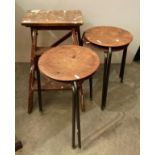 Four metal and wood vintage stools and a wooden two-step stepladder (5) (Saleroom location: MW MA3)