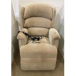 Light beige and brown fabric upholstered rise and recline armchair by HSL (Saleroom location: MW)