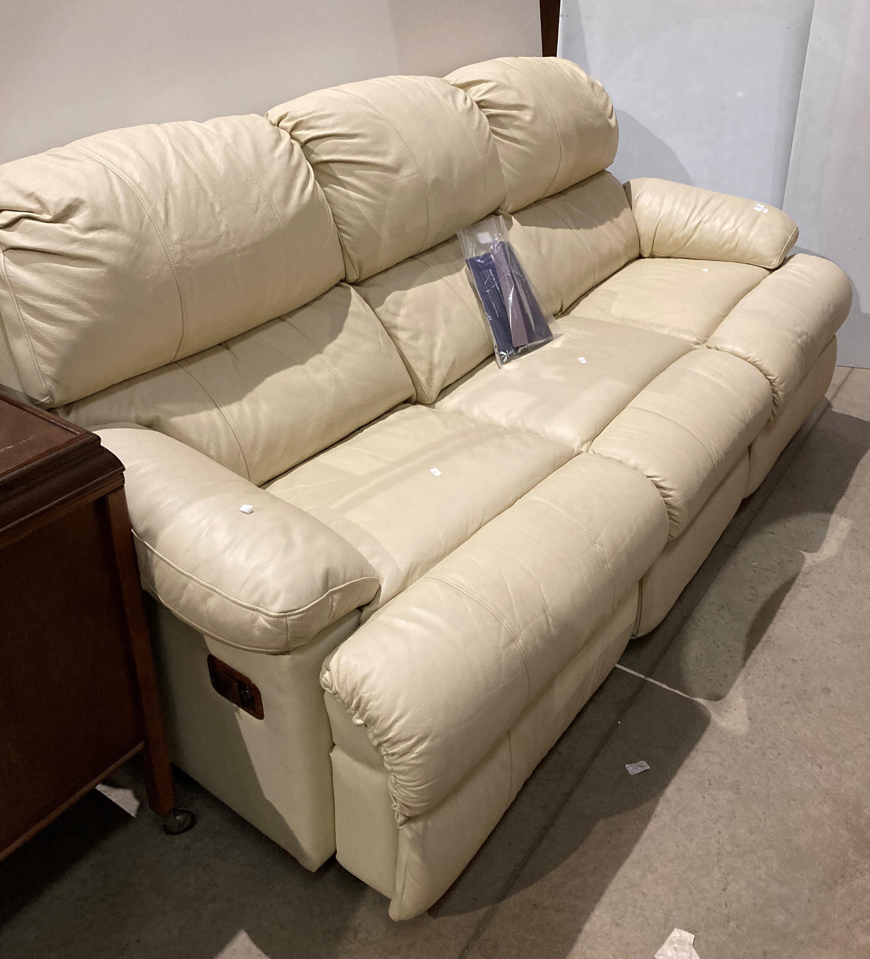 Platinum Linton three seater standard dual rose and recline sofa in Arizona Sand from HSL,