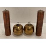 Two assorted pairs of brass clock weights (Saleroom location: S3 Rost)