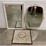 White and gilt framed wall mirror, 70cm x 42cm, another white framed wall mirror,