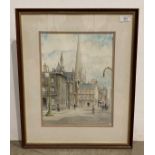 Les Packham framed watercolour of Victorian Wakefield City Centre scene "Silver Street" off