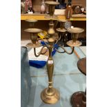 Large brass five stem centre candlestick 78cm (saleroom location: S3 T6)