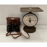 Two items - Salter's postal scales 11lbs by ½oz and a pair of Majestic Coppock 8x30 binoculars in