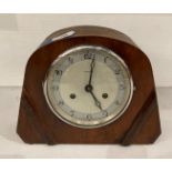 Perivale mahogany finish mantel clock with circular face, made in England, single bell chime,