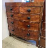 A 19th century mahogany bow front five drawer chest of drawers (two short,