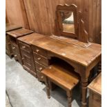 Five pieces of pine bedroom furniture to match lot 488 - single pedestal four drawer dressing table,