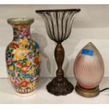 Three items - oriental style ceramic vase, 35cm high,