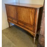 Mahogany drinks cabinet/sideboard with ebonised line inlay, two doors cupboard over two drawers,