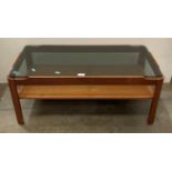 Mid-century teak two tier coffee table with smoked glass top, possibly by Myer, 1960s,