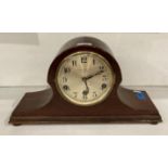 Mahogany finish mantel clock with circular face by W Greenwood & Son, Leeds and Huddersfield,