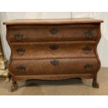 Oak shaped three drawer chest of drawers,