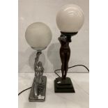 Modern Art Deco style table lamp of kneeling semi-nude lady, 240v,