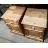 A pair of pine single drawer single door bedside cabinets (saleroom location: ST)