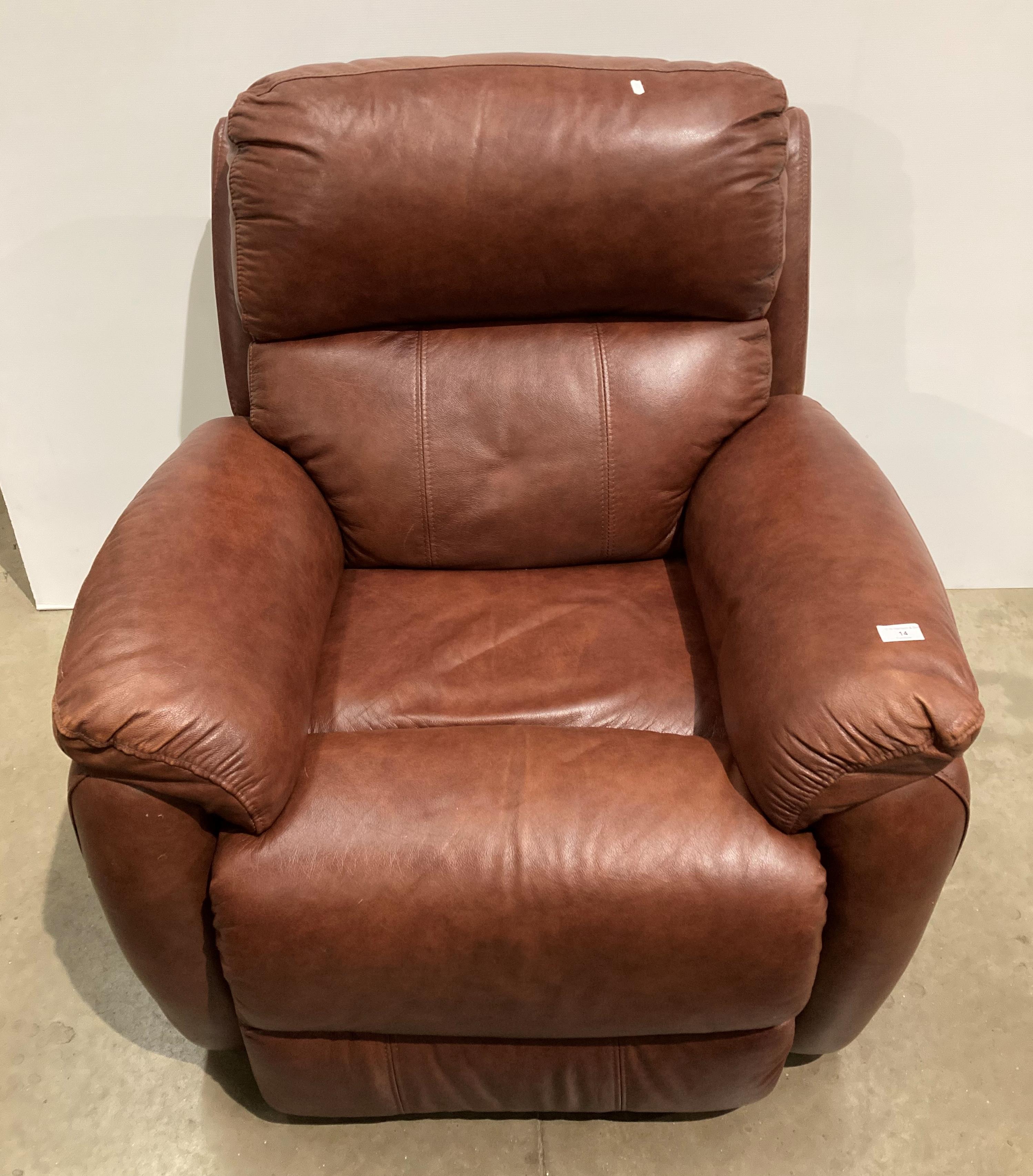 Brown leather manual reclining armchair (Saleroom location: Kit)