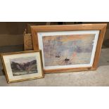 Framed Monet print 50 x 70cm and Lynn Lovel small framed watercolour of a lake (2) (Saleroom