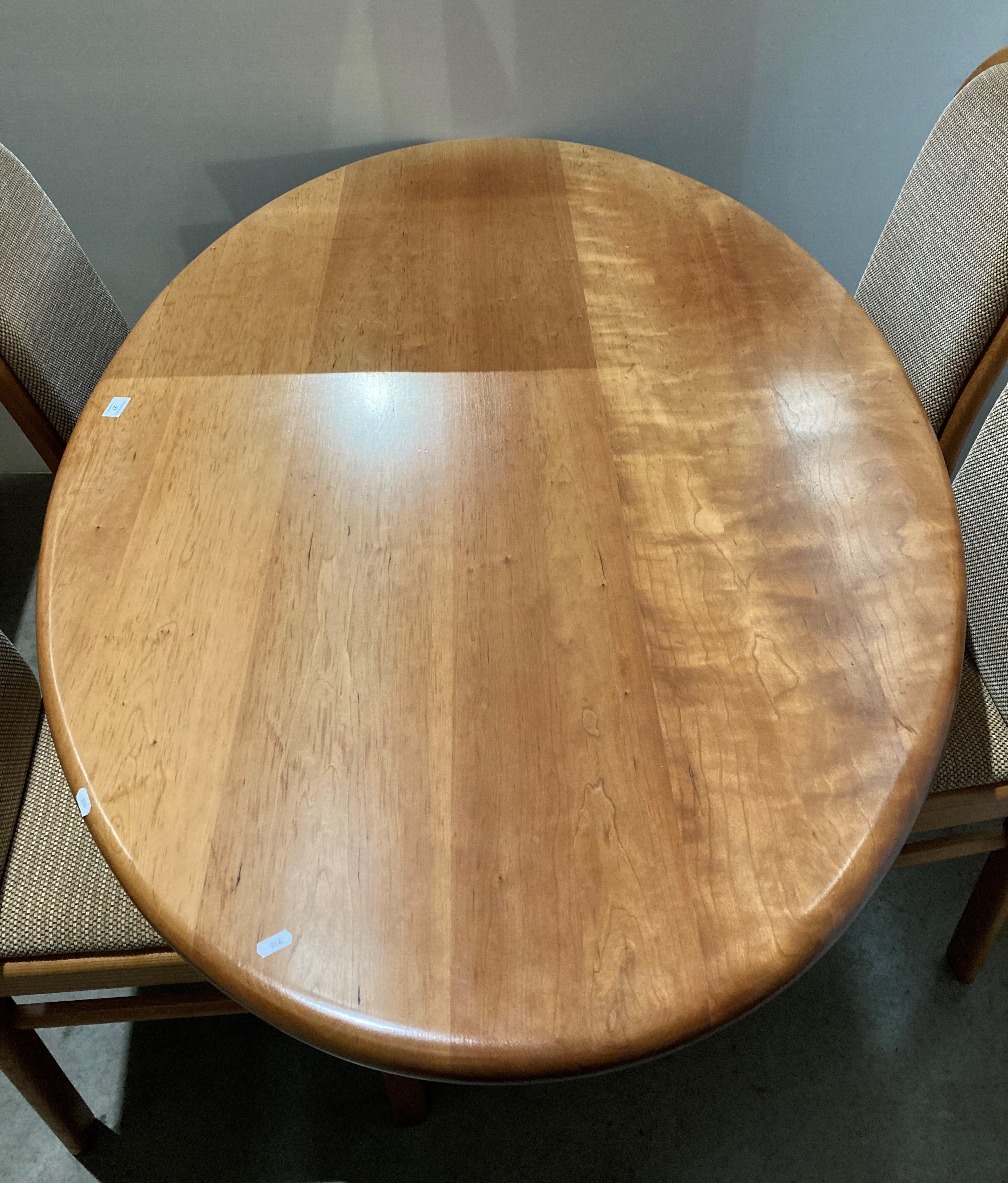 Light oak oval dining table and four chairs with light brown patterned fabric, - Image 2 of 3