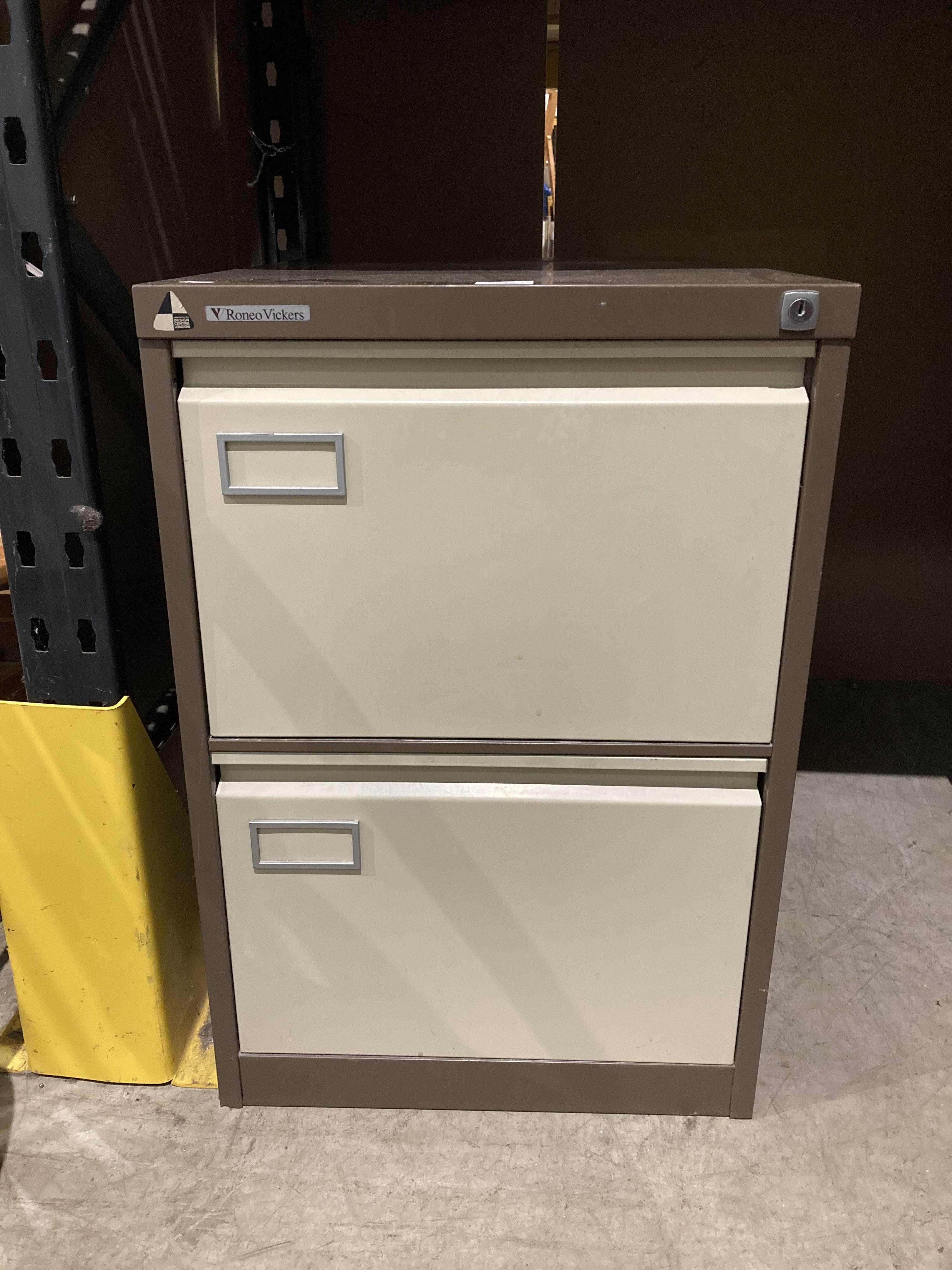 Roneo Vickers brown and beige two drawer filing cabinet (Saleroom location: Kit)