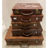 Five brown fibre suitcases (Saleroom location: H07 Floor)