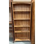 Pine five shelf open bookcase,