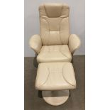 Cream leather effect swivel armchair with matching stool (Saleroom location: Kit)