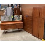 Elliots of Newbury mid-century teak and teak finish four piece bedroom suite comprising six drawer