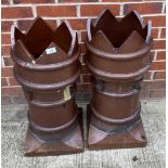 A pair of salt glazed six point crown top chimney pots, both with chips and damages,