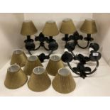 A set of five grey metal double wall lights, hand made by Nigel Tyas,