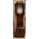 Large longcase clock by Anderton of Huddersfield in walnut and mahogany case (crack to door panel),