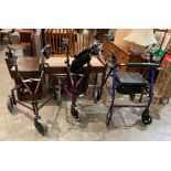 Two three wheel and one four wheel mobility walking aids by Drive Medical & Invacare (3) (Saleroom