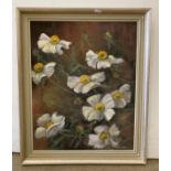 M Dillon, framed oil on board, still life of flowers,