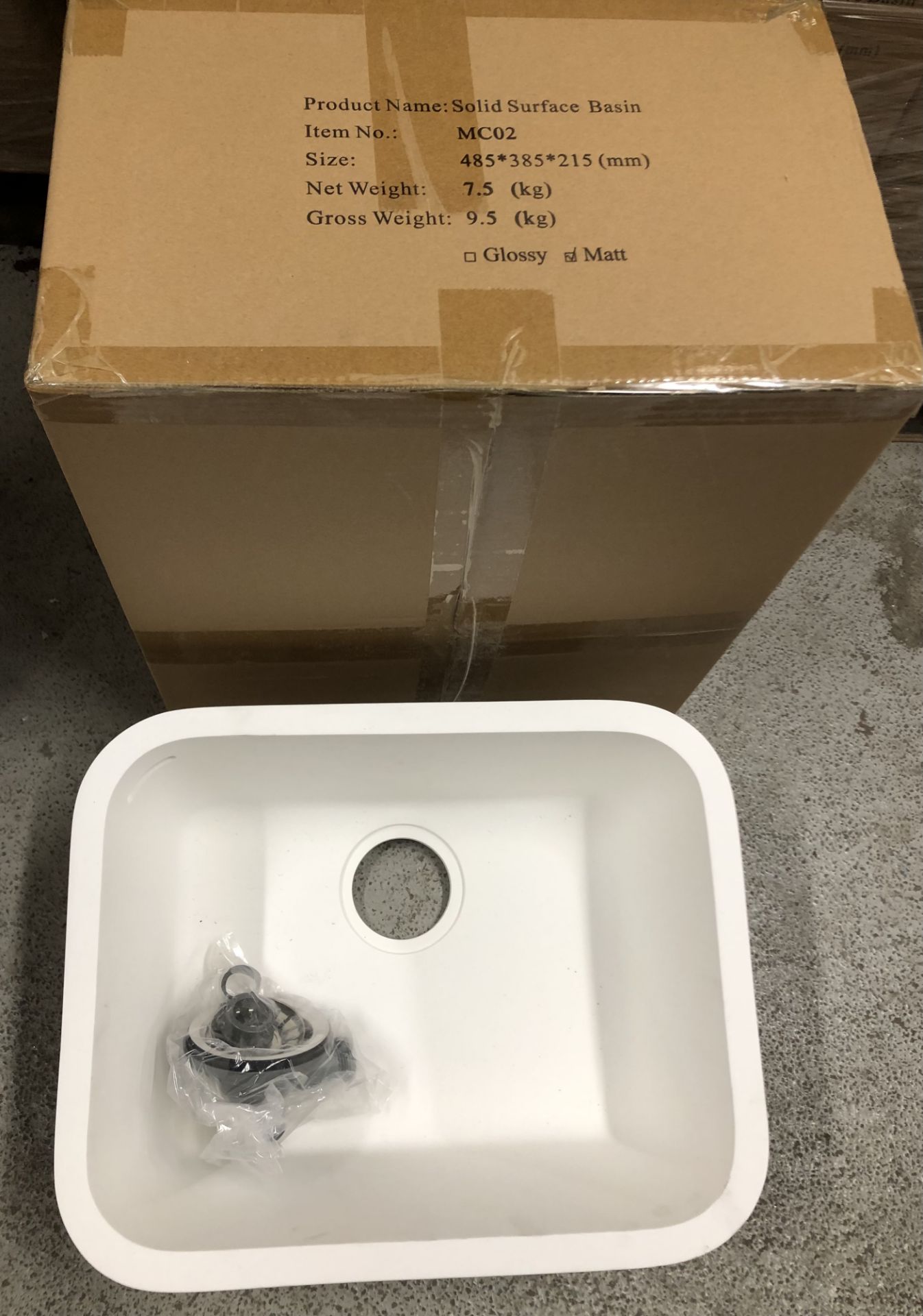 SOLID SURFACE WASH BASIN 485 X 385 X215 (MM) WEIGHT 7. - Image 3 of 3