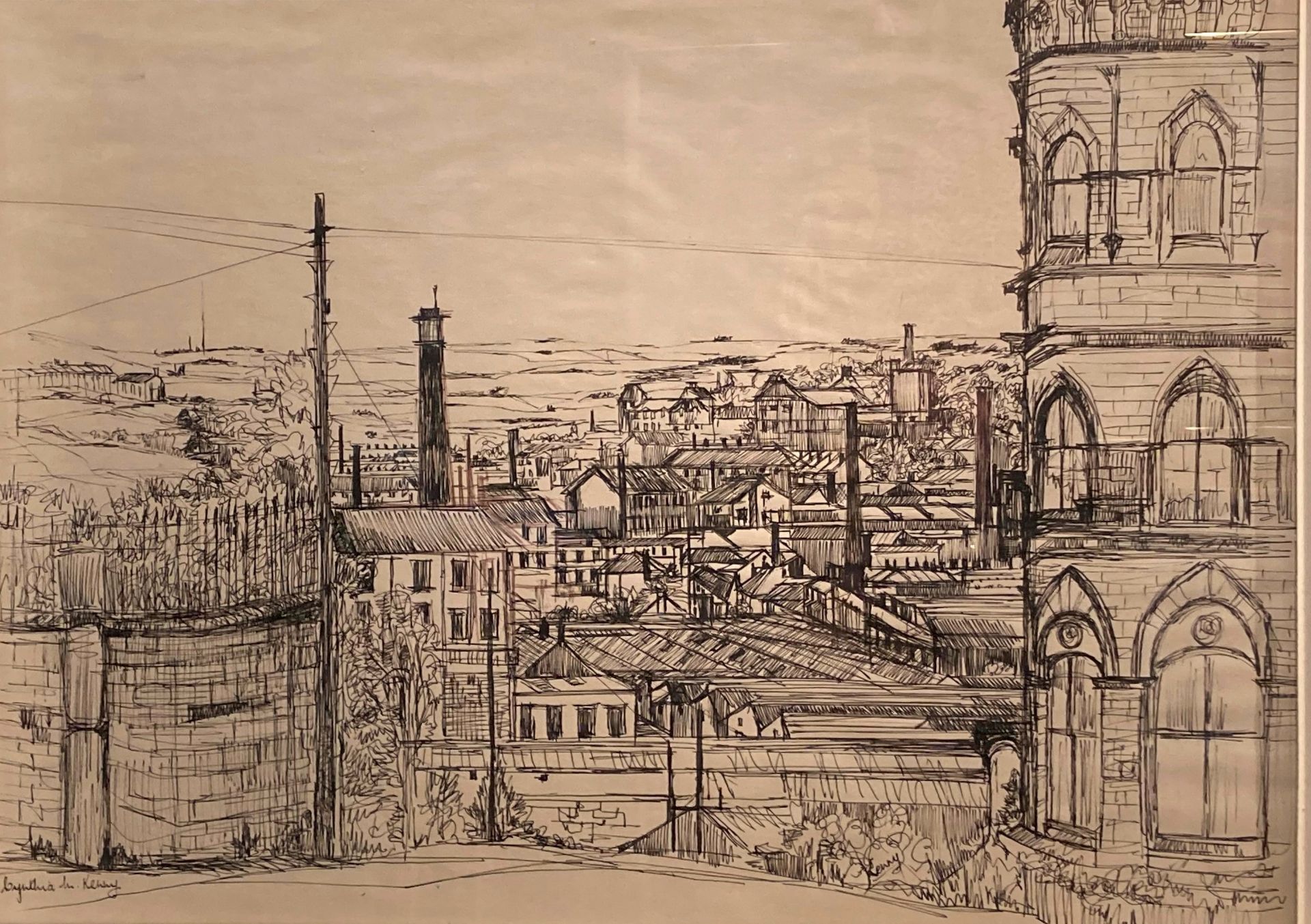 † Cynthia Kenny (1929-2021), 'Drawing of Batley from area at Batley Railway Station - 1973?',