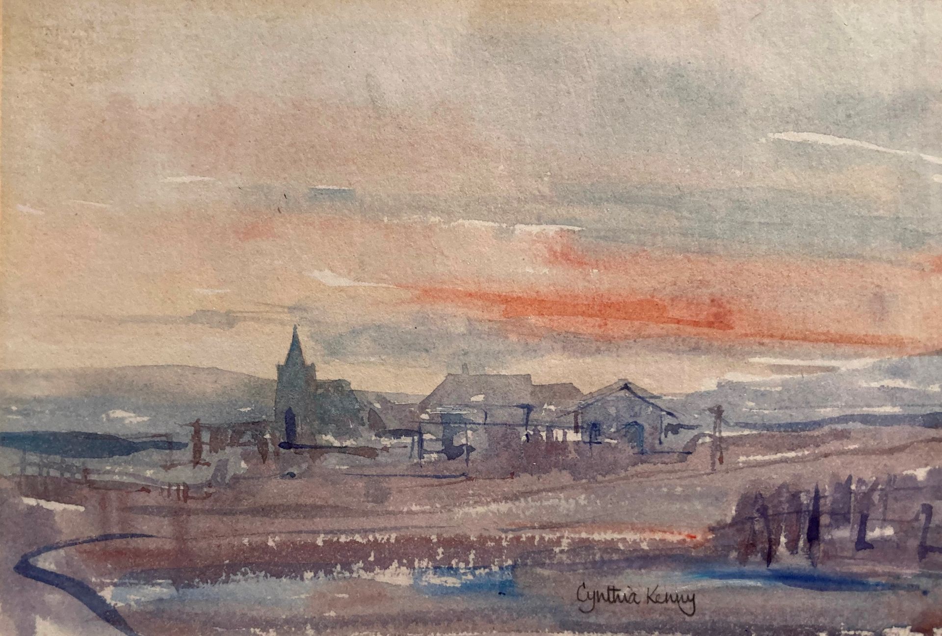 † Cynthia Kenny (1929-2021), 'Midnight Landscape, Myvatn, Iceland I, titled verso, watercolour,