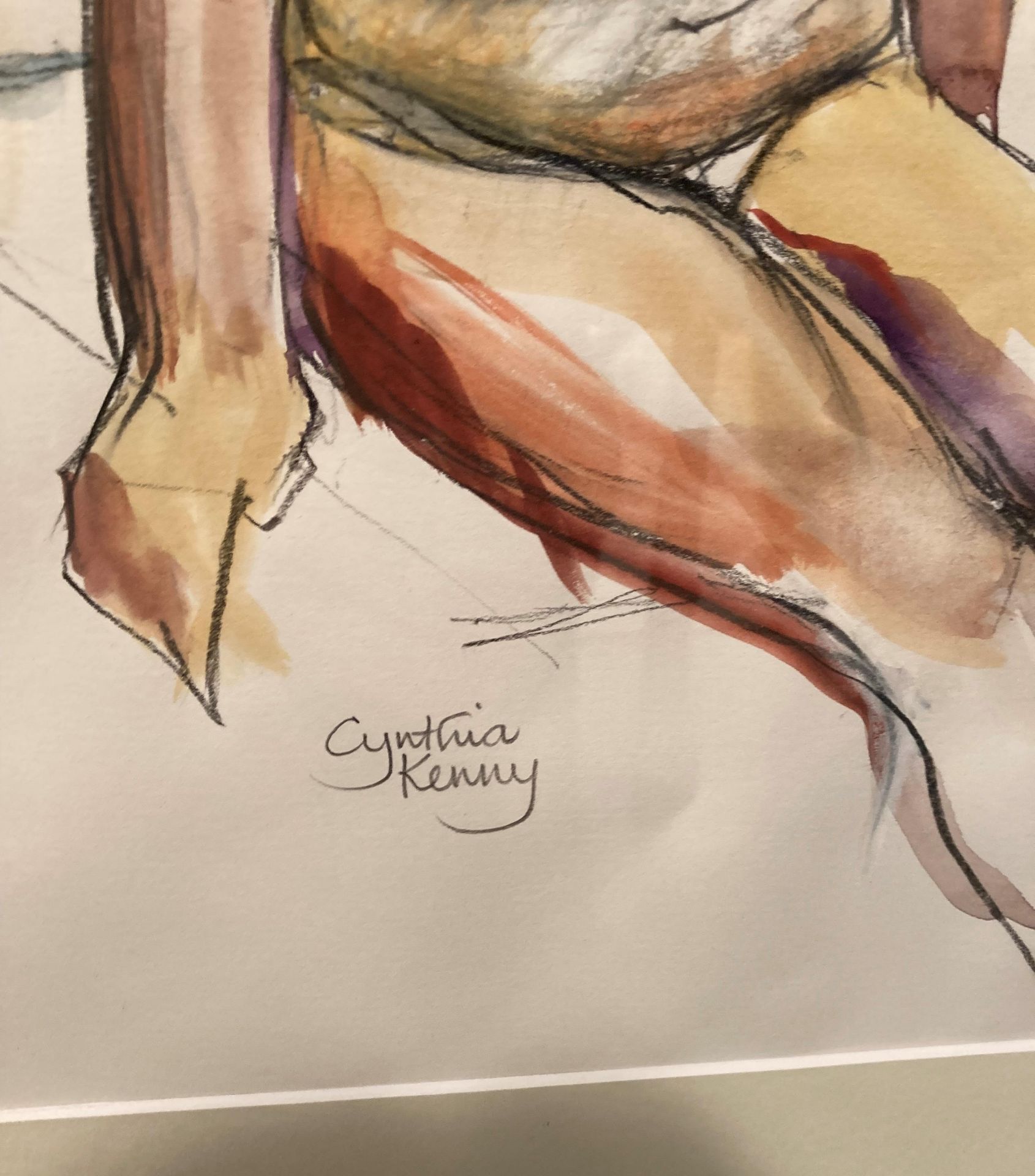 † Cynthia Kenny (1929-2021), 'Seated Nude I 2003', conte crayon and watercolour , - Image 2 of 4