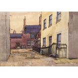 † Cynthia Kenny (1929-2021), Railings, Sidebottom's Yard, 1973', titled verso, ink and watercolour,