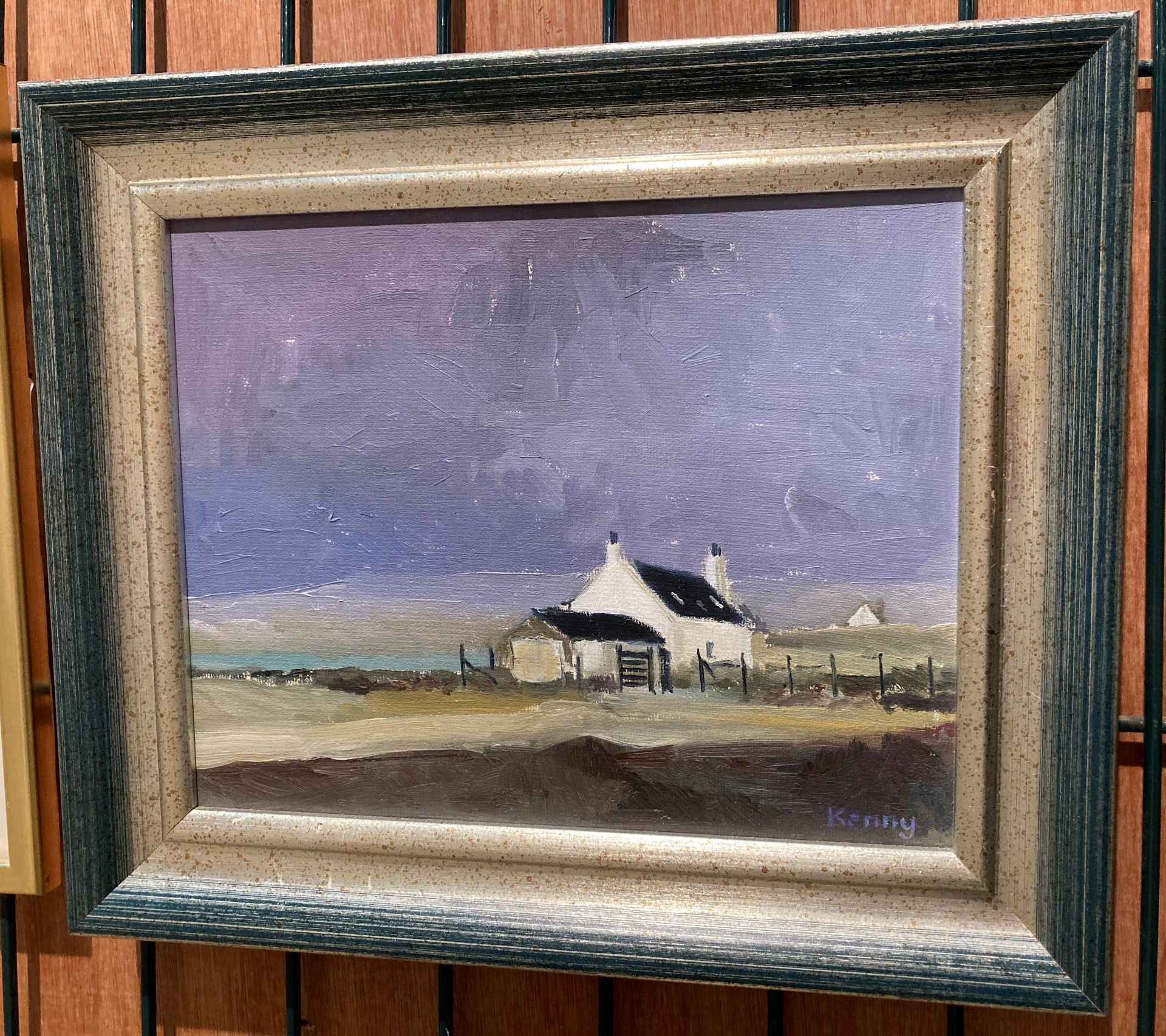 † Cynthia Kenny (1929-2021), 'Croft dwelling, Shetland 1974', titled verso, oil on board, - Image 3 of 4