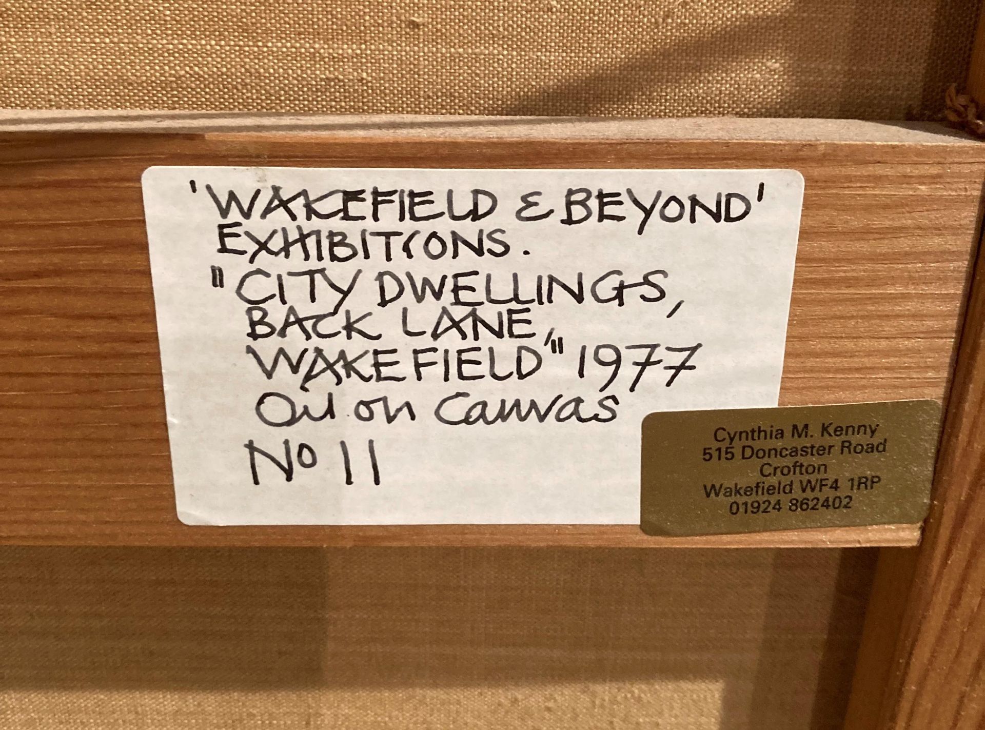 † Cynthia Kenny (1929-2021), 'City Dwellings, Back Lane, Wakefield, 1977', oil on canvas, - Image 4 of 5